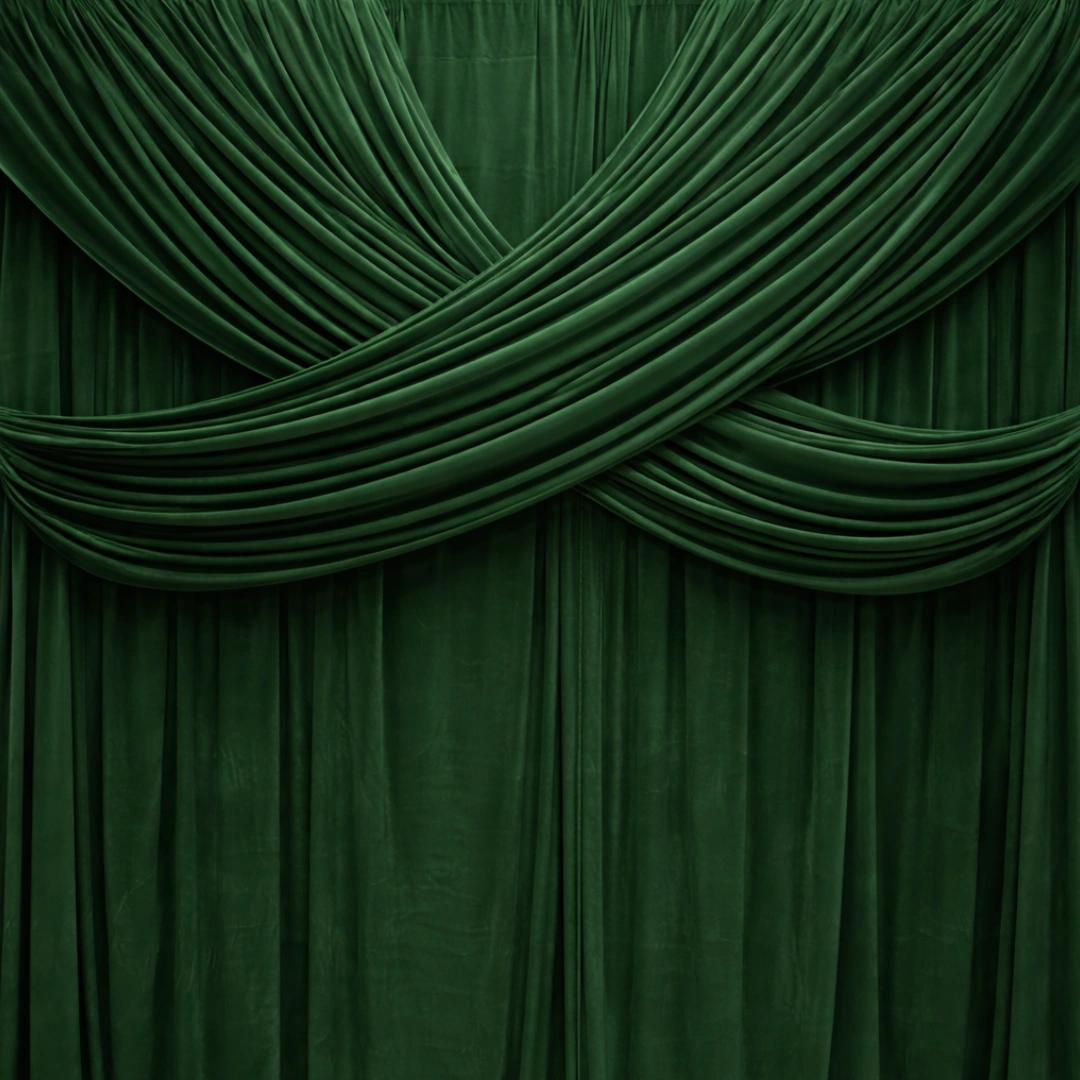 Green draped backdrop - The Booth District